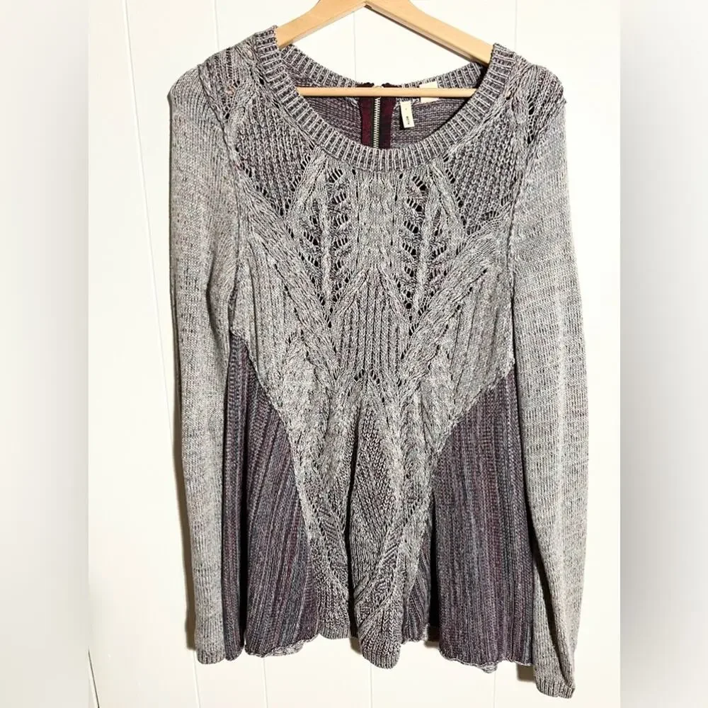 Anthropologie Moth anita tunic sweater in purple long sleeve crochet texture - Picture 2 of 6